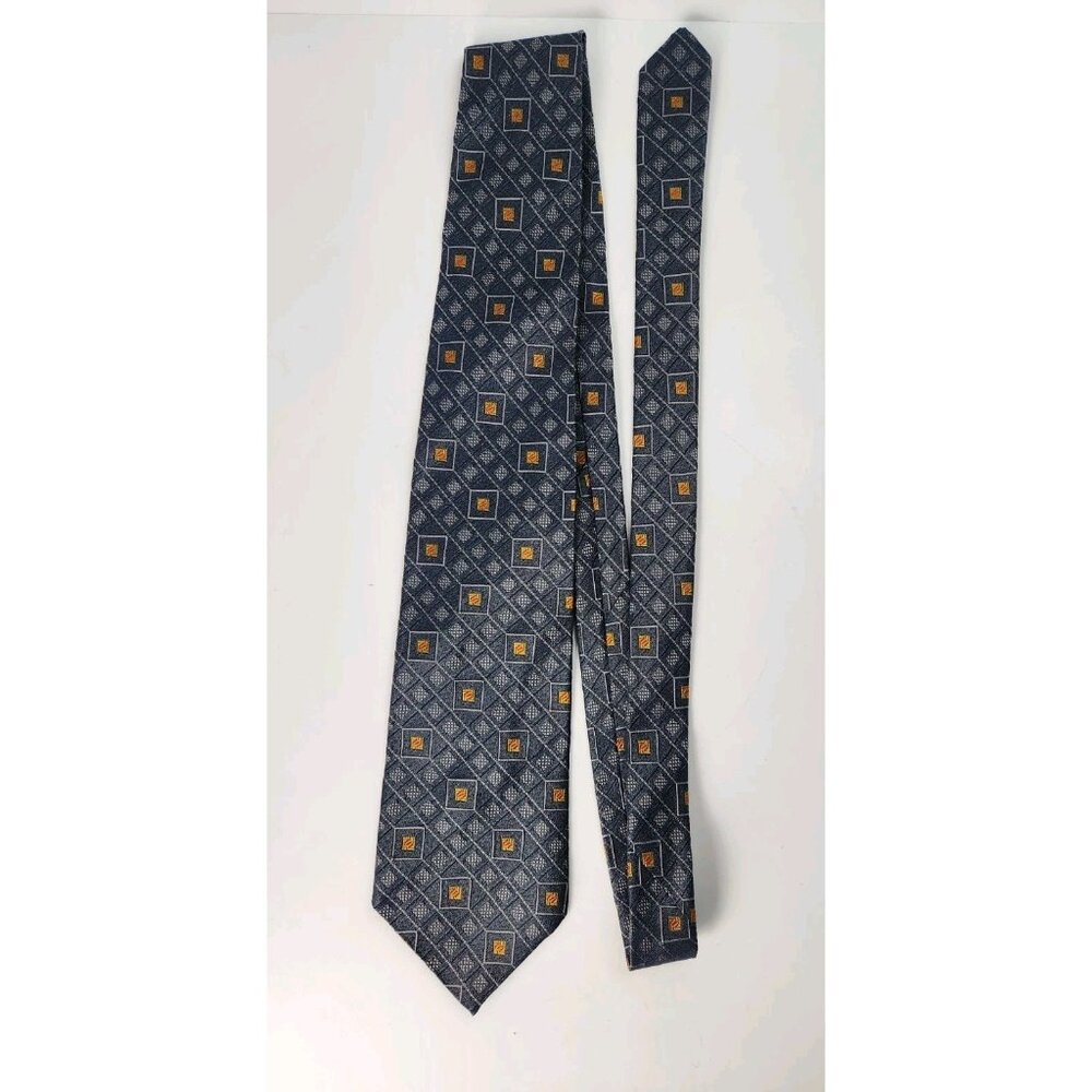 Christian Dior Y2K Vintage Geometric Grey Square Print 100% Silk Tie 57"x 3.75"
